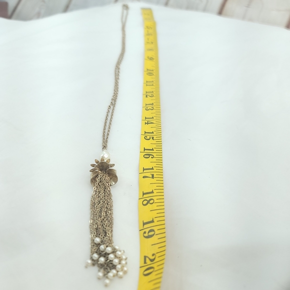 Loft White Beaded Tassel Long Gold Necklace - Picture 5 of 6